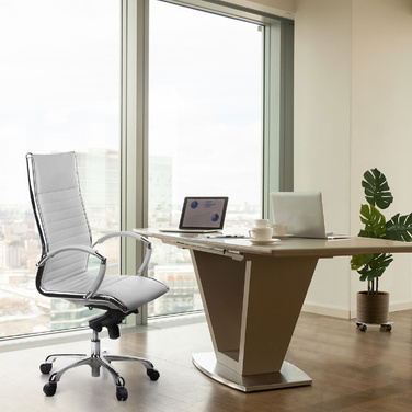 Офісне крісло / крісло керівника PARMA 20 шкіра білий хром hjh OFFICE