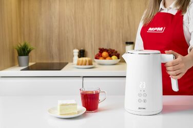 Електрочайник MPM MCZ-120 1,5 л з подвійною стінкою, регулювання температури 40-100°C, нержавіюча сталь, 2200 Вт, безшумний, білий