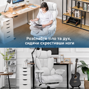 Ігрове крісло GTPLAYER з підставкою для ніг, ергономічне, амортизуюча подушка, офісне комп'ютерне крісло, максимальне навантаження 180 кг, біле