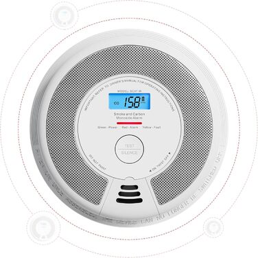 Датчик диму та монооксиду вуглецю X-Sense SC07, автономний, 10 років, з LCD-дисплеєм та кнопкою тестування, 360° моніторинг, автоматична перевірка, з можливістю радіомережі (1 шт.)