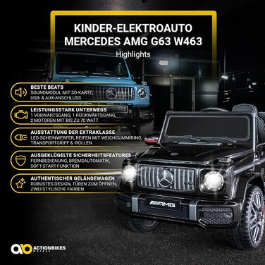 Дитячий електромобіль Mercedes AMG G63 Actionbikes, ліцензія, 2,4 ГГц пульт, електроавто для дітей від 3 років, білий/чорний