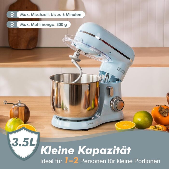 Кухонний комбайн Kitchen in the box — планетарний міксер та тістоміс 3.5 л, 10 швидкостей, з насадками (гак, вінчик, міксер), синій