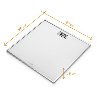Електронна скляна вага Beurer GS 120, компактна, з дзеркальним ефектом, LCD-дисплей, ванна вага, до 150 кг, 27x26 см