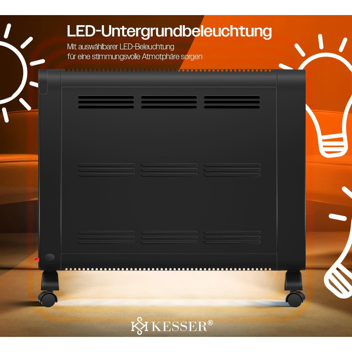 Електричний конвектор KESSER 1200/2400Вт, WiFi, термостат, таймер, сенсорний дисплей, економний, захист від перегріву, чорний