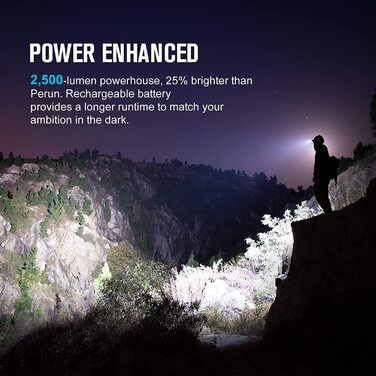 OLIGHT Perun 2 налобний ліхтар 2500 лм, 166 м, USB, 5 режимів, для бігу, риболовлі, кемпінгу, чорний