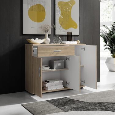Комод Stella Trading LILLY у стилі дуб сонома, сучасний, з великою місткістю, 90x70x30 см, 1 шухляда, для вітальні