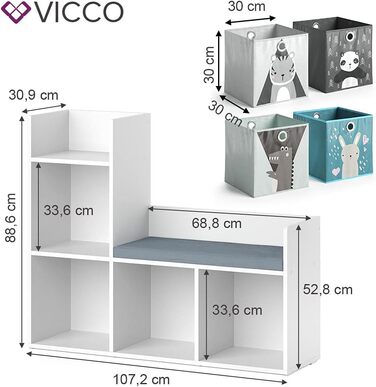 Дитяча книжкова полиця Vicco Luigi біла з 2 коробами, 107.2x88.6 см