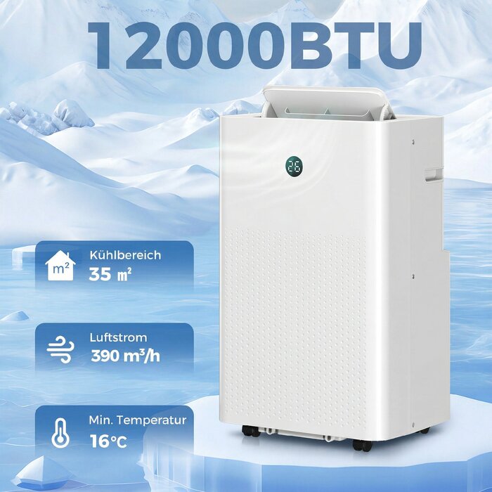 Мобільний кондиціонер 12 000 BTU 4-в-1 з WiFi та голосовим керуванням: охолодження, осушення, вентиляція та нічний режим
