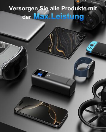 Power Bank AsperX 20000mAh, 165W, 2x USB-C 100W, Алюмінієвий Корпус, Вбудований Кабель 60см, TFT-Дисплей, для iPhone, MacBook, Samsung