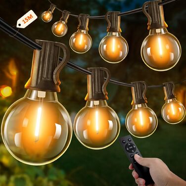 Гірлянда світлова Kangtaixin для вулиці з таймером, 75+3 LED лампочки G40, 4 режими, димер, водонепроникна, 15м, теплий білий