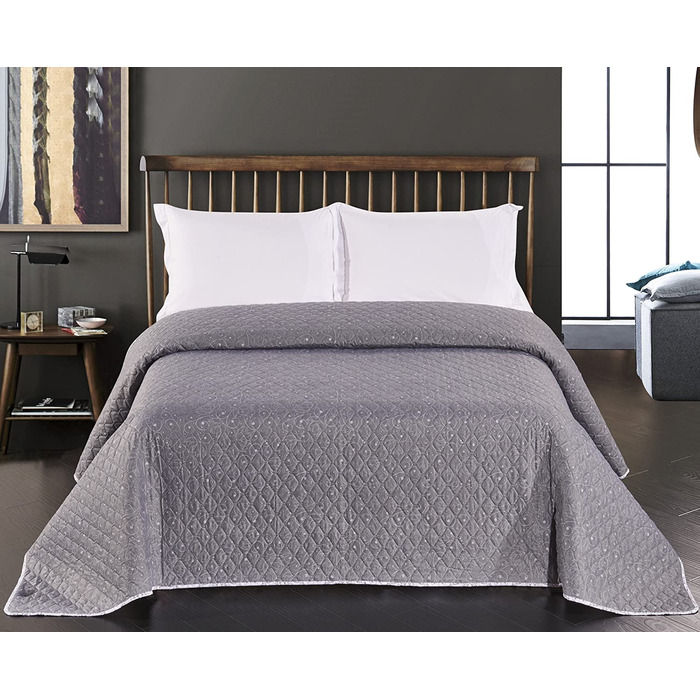 Двосторонній покривало DecoKing Alhambra 170x270 см, сталь/срібло/білий/антрацит, стьобаний, універсальний дизайн для ліжка