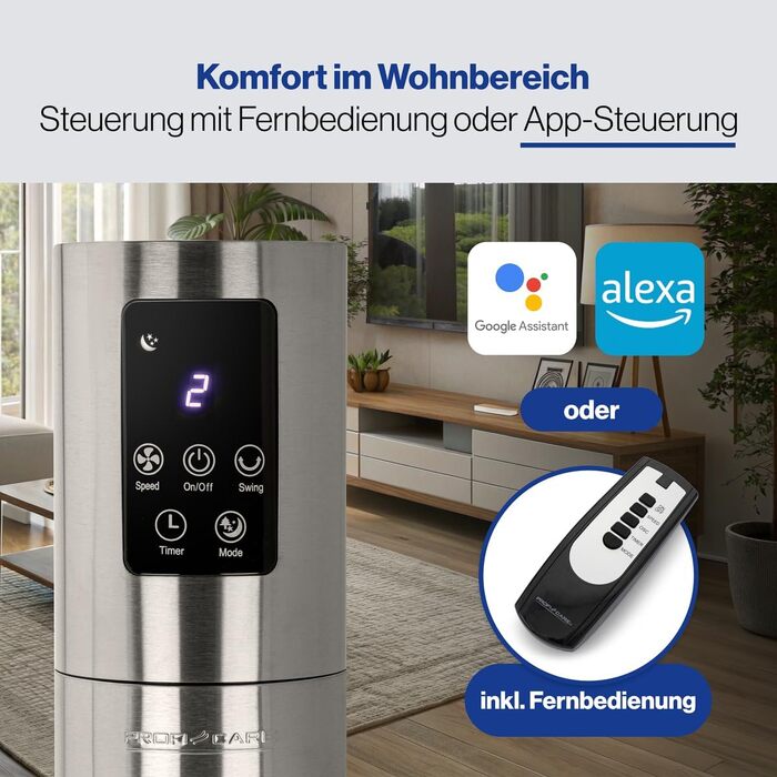 ProfiCare PC TVL 3090: Вежа-вентилятор з Wi-Fi керуванням, пультом, поворотний, 120 см, тихий