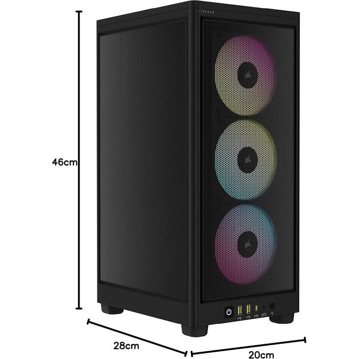 Корпус для ПК Corsair iCUE 2000D RGB Airflow Mini-ITX, сталевий, з підсвіткою, 3 вентилятори Slim AF120 RGB, контролер iCUE Lighting Node Core, чорний