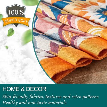 HOORDRY Покривало Boho 150x200 см, бавовняне, двостороннє, з орнаментом, для дивану, ліжка, крісла