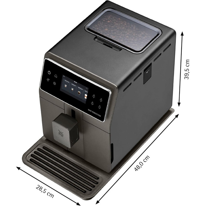Кавомашина WMF Perfection 780L з молочною системою, 18 напоїв, подвійний термоблок, сталевий млинок, профілі користувачів, резервуар для молока 1 л, сертифікат гігієни TÜV