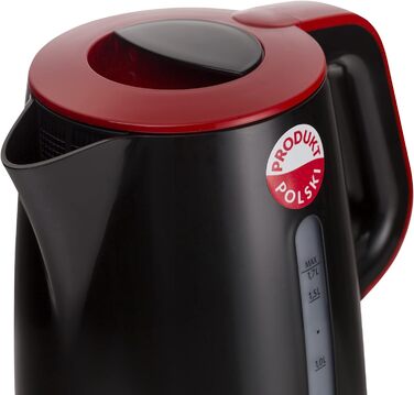 Електричний чайник Zelmer ZCK7620R, 1.7 л, 2200 Вт, з фільтром від накипу, BPA-free, автоматичне вимкнення, чорний/червоний, Польща