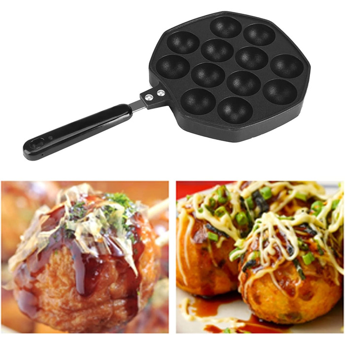 Сковорода для такоякі та млинців, 12 отворів, алюмінієва антипригарна, для приготування такоякі, оладок, кульок з восьминога