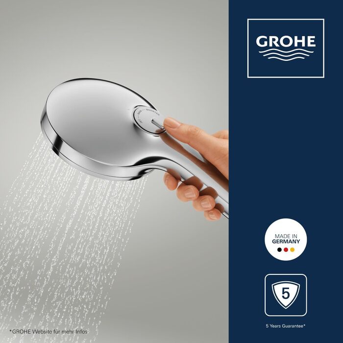 Душова лійка GROHE Vitalio Joy 120 з функцією Boost та AquaBooster, 3 режими струменя, економна (8 л/хв), хром, 1348640000