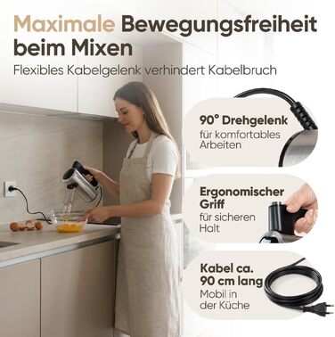 Міксер ручний ProfiCook PC-HM 1335, 400 Вт, 5 швидкостей, турбо-режим, нержавіюча сталь