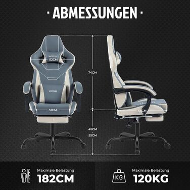 Ергономічне геймерське крісло з підніжкою - Racing Computerstuhl Bluebeige. Регульована висота, м'яке геймерське крісло для дому та офісу.