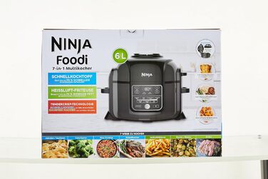 Мультиварка Ninja Foodi 6 л, 7-в-1: скороварка, аерофритюрниця, повільне приготування, гриль, OP300EU, сталь/чорний