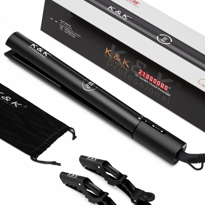 K&K випрямляч і плойка 2-в-1, професійний кераміко-турмаліновий стайлер для волосся, вирівнювання, локони, хвилі, 232°C, подвійна напруга