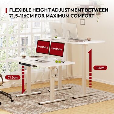 Електричний регульований стіл SANODESK 100x60 см білий з цільною стільницею та 4 пам'яті