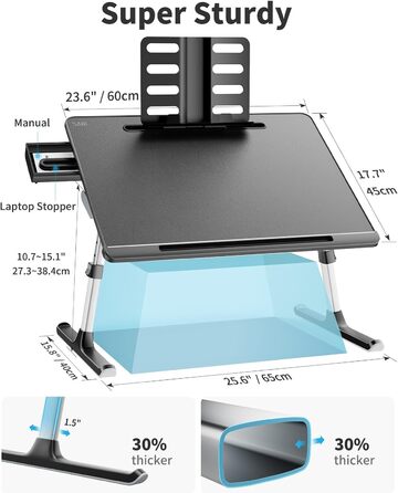 Стіл для ноутбука SAIJI 60x45 см, багатофункціональний, регульована висота і кут, з підставкою для книг, шухлядою, фіксатором, слот для планшета, для ліжка та підлоги