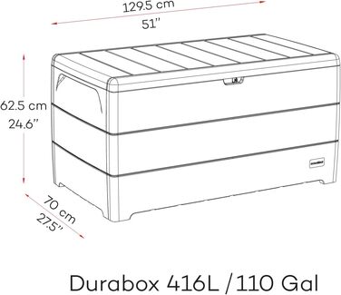 Ящик для зберігання садових меблів Duramax Cedargrain 71 галон (269 л) з колесами, пластиковий, колір тепле сіро-бежеве