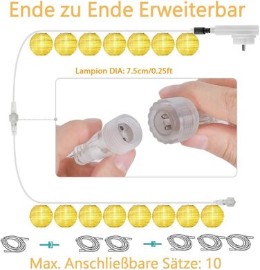 Світлодіодна гірлянда StarryEver 10 м, ліхтарики, тепле біле світло, 40 LED, для вулиці, патіо, балкона, саду, із пультом, розширювана, 8 режимів, з живленням від мережі