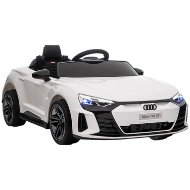 Дитячий електромобіль Audi RS e-tron GT з ременем безпеки, пультом дистанційного керування, фарами, музичною функцією, білий колір, розміри 103 x 58 x 41 см