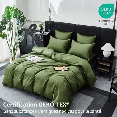 Комплект постільної білизни з бавовняного сатину Deluxe (220x240 см), оливковий — підковдра та 2 наволочки (65x65 см), дихаюча тканина