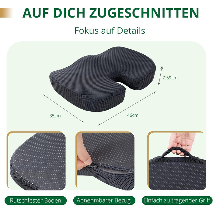 Подушка для сидіння EGOHOME з Memory Foam, клиноподібна для підтримки спини (70-90 кг), дихаюча, знімний чохол - для офісного крісла, стільця