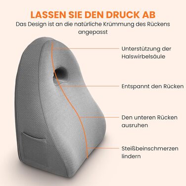 Подушка для спини та попереку з піни Memory Foam для ліжка та дивана - ергономічна трикутна форма, сіра