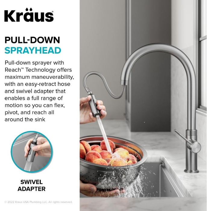 Змішувач кухонний Kraus KPF-3104SFS Oletto чорний матовий з витяжкою, 44 см