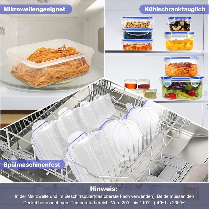 YASHE Набір з 32 герметичних контейнерів для зберігання продуктів з кришками, пластикові харчові бокси BPA-free для кухні, з етикетками та маркером