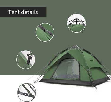 Намет Naturehike Pop Up автоматичний, купольний, двошаровий, для 3-4 осіб, сімейний, з великою місткістю та сумкою для перенесення, для кемпінгу