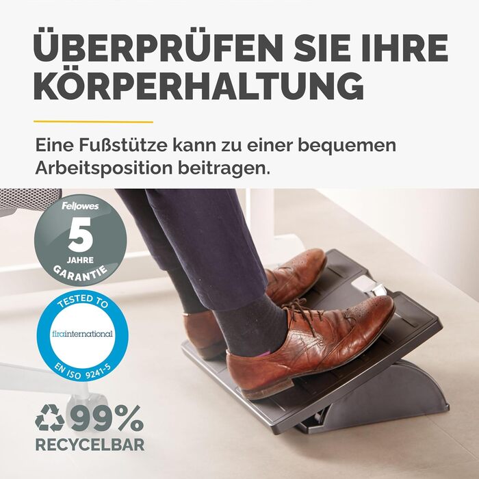 Підставка для ніг Fellowes Office Suites з антибактеріальним захистом Microban, чорна - регульована, ергономічна для офісу та дому