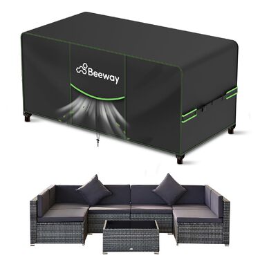 Чохол для садово-патіо меблів BEEWAY V2.0 300x200x92cm, водонепроникний, анти-UV, чорний