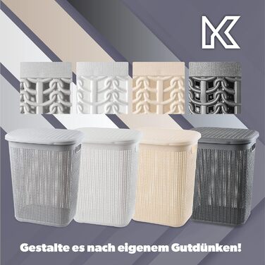 KADAX кошик для білизни 50 л з кришкою, пластиковий, багатофункціональний органайзер для брудної білизни, іграшок, сірий