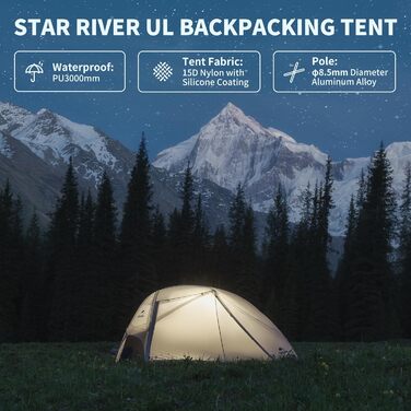 Намет Naturehike Star River UL для двох осіб, ультралегкий, двошаровий, водонепроникний, компактний для кемпінгу, походів, фестивалів