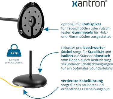 Набір універсальних підставок для колонок Xantron (2 шт.), регульована висота до 103 см, протиковзні стійки з прихованим кабелем та адаптерами, ECO-SS05