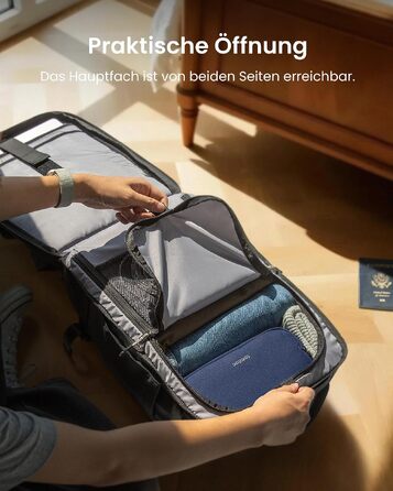 Подорожній рюкзак tomtoc 28L для літака, TSA-сумісний рюкзак для ручної поклажі, чорний Ripstop