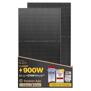 Сонячна панель Solakon 450W Bifacial Glass-Glass N-Type, монокристалічний сонячний модуль 40V для фотоелектричних систем та балконних електростанцій (комплект 2 шт)