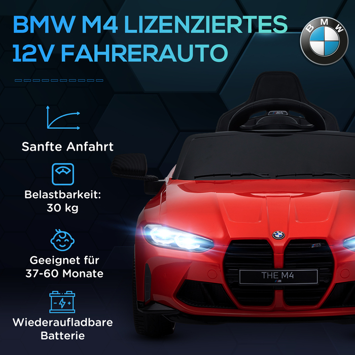 Електромобіль BMW M4 для дітей, зі звуками та світлом, швидкість 3-5 км/год, з пультом дистанційного керування, для дітей 3-5 років, червоний