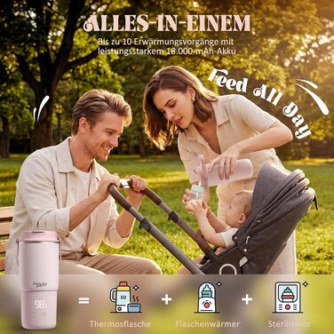 Портативний підігрівач для пляшечок Baby 120W, рожевий: швидкий нагрів за 2 хв, стерилізація паром, 8 режимів, акумулятор 18000mAh для сумішей та грудного молока