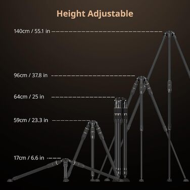 SMALLRIG FT-S303 штатив із вуглецевого волокна, 140 см, професійний відеоштатив із швидким регулюванням висоти, 65 мм чаша, вантажопідйомність 15 кг для DSLR, камер, відеокамер