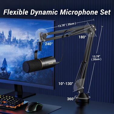 Динамічний USB/XLR мікрофон TONOR TD510+ для ПК, студії, подкастів, стрімінгу, ігор, з мікрофонною стійкою, кнопкою вимкнення звуку, для PS4/PS5, вокальний мікрофон