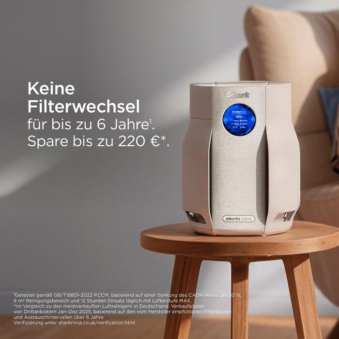 Очищувач повітря Shark BreatheClear Dove HP162EU з HEPA-фільтром NeverChange (до 6 років), автоматичним сенсором для середніх приміщень до 70 м²
