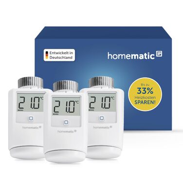Homematic IP Термостат на радіатор Smart Home, 3 шт. - Цифровий термостат для опалення з керуванням через додаток, сумісний з Alexa та Google Home, легкий монтаж, економія енергії (153412A3)